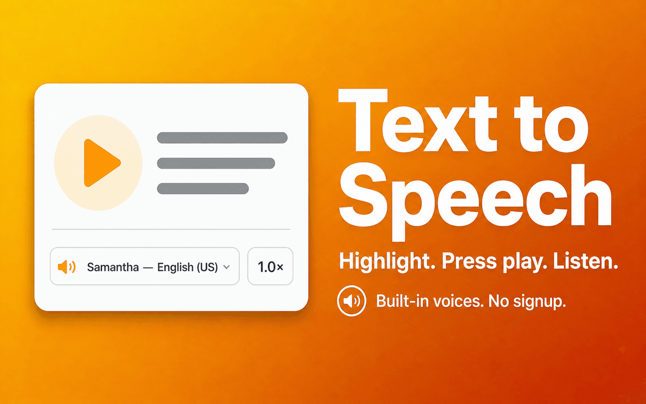 Text to Speech Chrome extension screenshot showing the popup interface